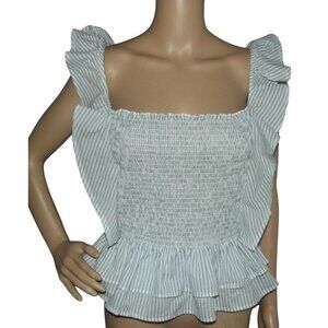 Isa&Ella Tank Womens Size Large smocked coquette white black striped top ruffles